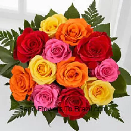 Ramo de 12 rosas de colores mixtos